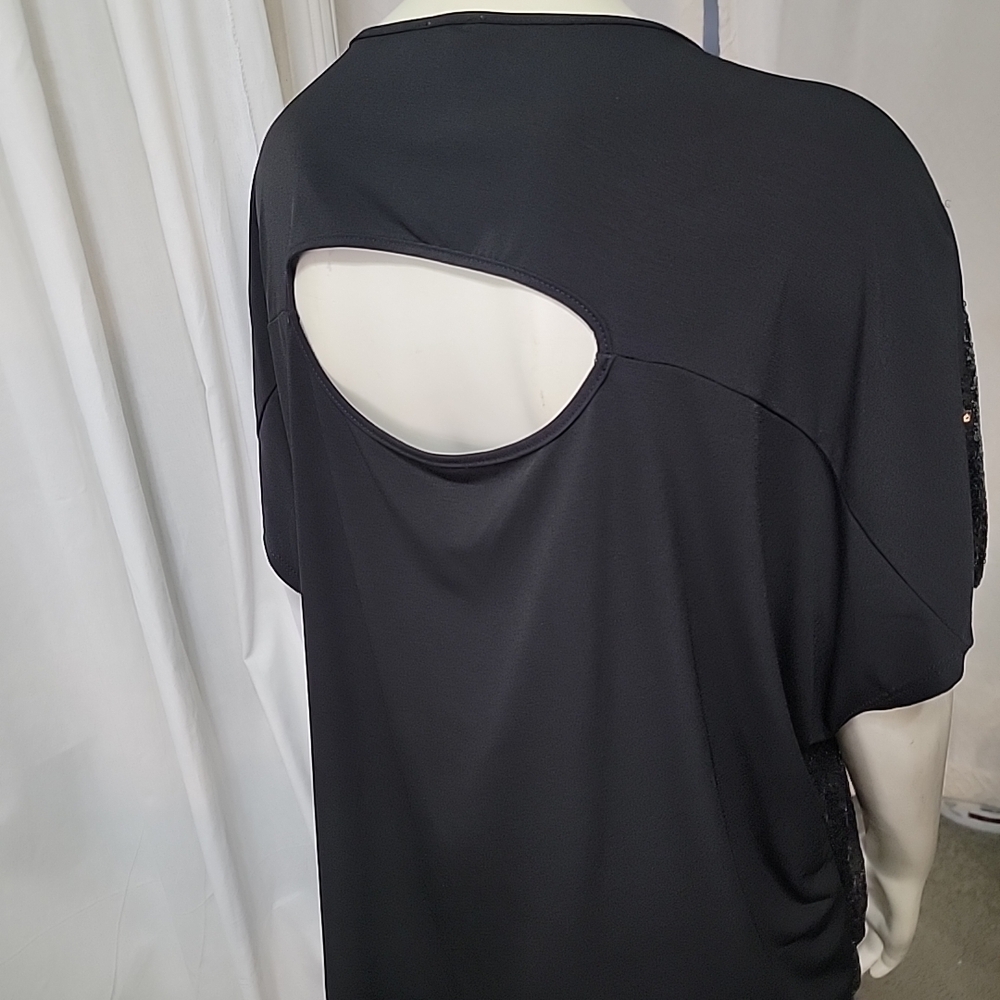 Avenue Black Sequin Blouse With Cutout Back - Picture 3 of 14